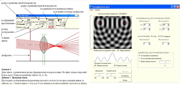  Рис. 1. Примеры программ, использующихся для формирования зрительного образа физического явления по разделу “Оптика”