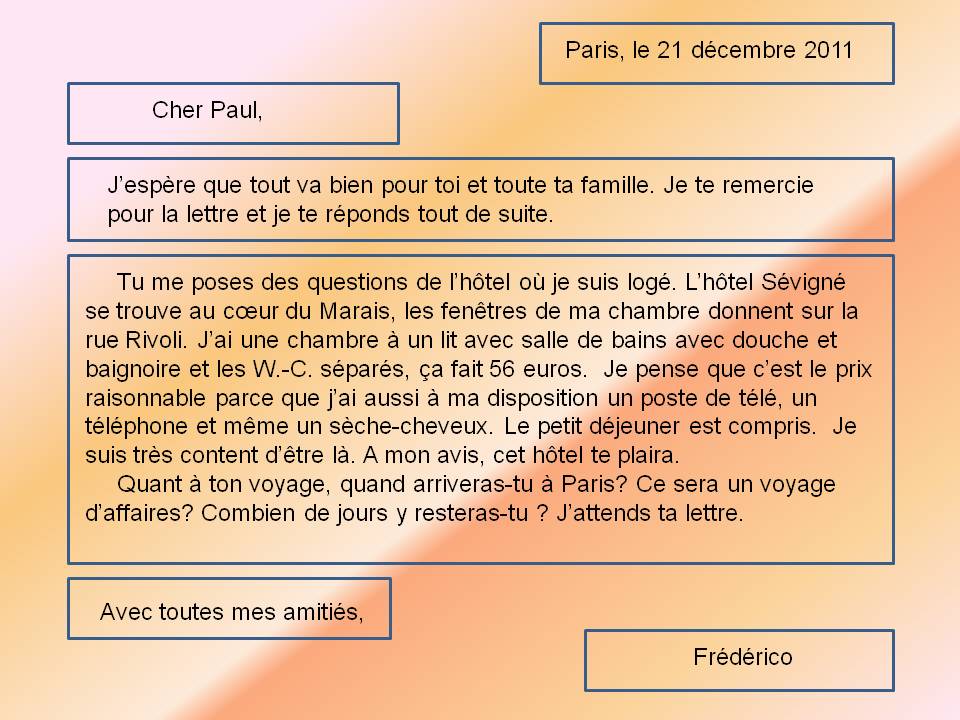 Как писать письмо на французском языке образец